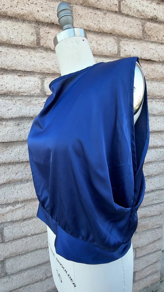 ✨ Deep Royal Blue Satin Boxy Crop Top | Size L - Image 7