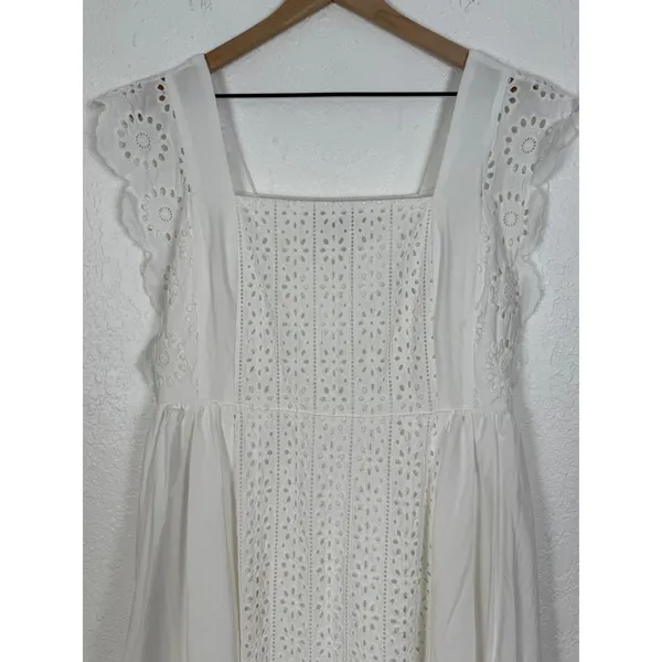 English Factory Eyelet Sleeveless Square Neck Maxi Dress in White Size Large - Image 4
