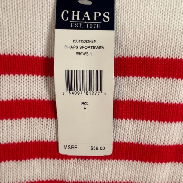 Chaps Womens White Red Striped Cotton Crew Neck Sweater Large - Image 6