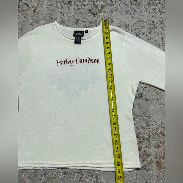 Harley Davidson Sweater cream Scrolled Fleur De Lis Size XL - Image 7