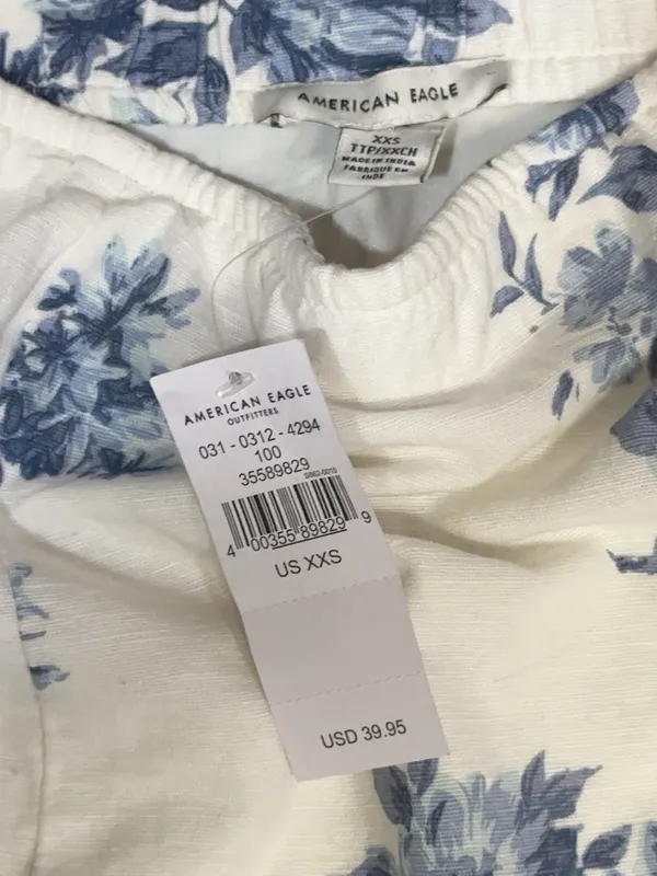 NWT American Eagle Blue Floral Cotton Linen Mini Skirt XXS - Image 4