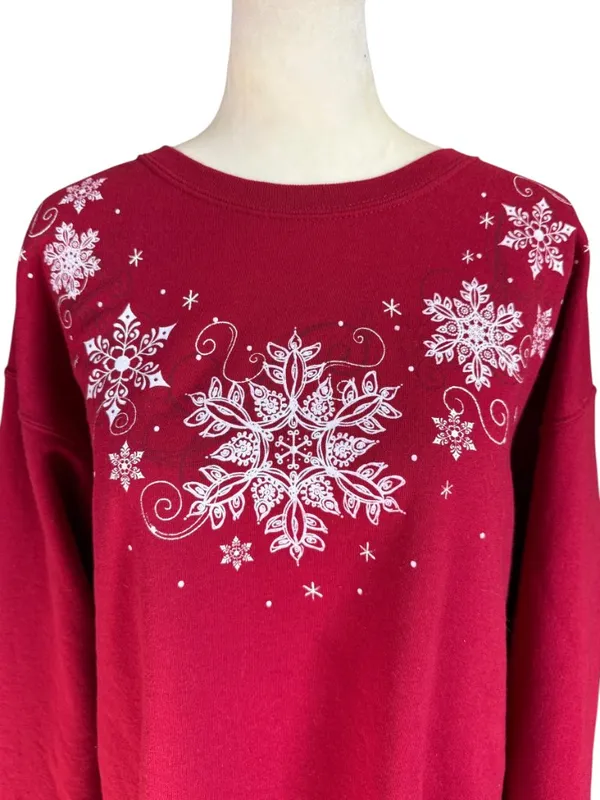 Jerzees Nublend red long sleeve crewneck snowflake print pullover sweatshirt L - Image 5