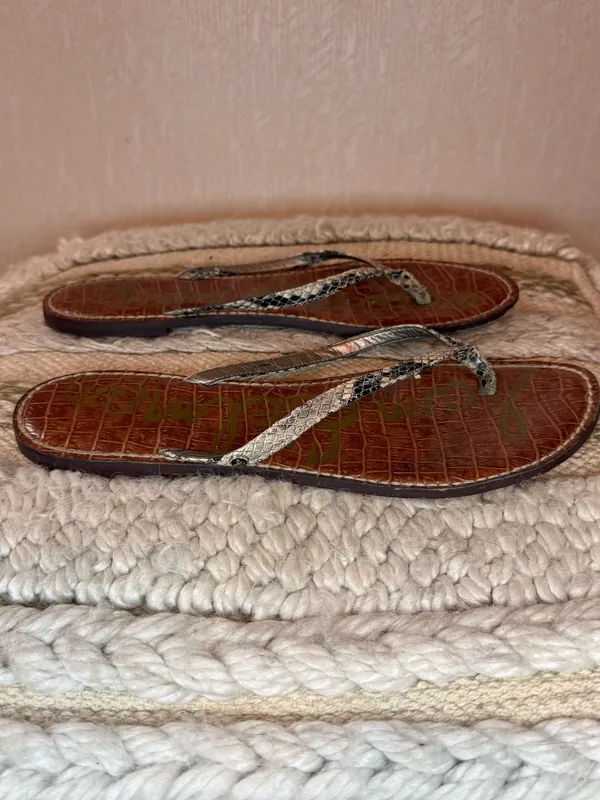 Sam Edelman Gracie Snakeskin Thong Sandals Brown Size 11 - Image 3