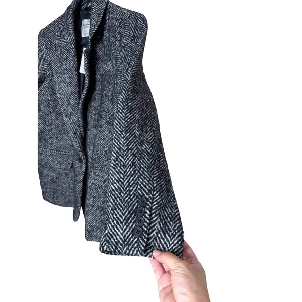 Abercrombie & Fitch Herringbone Wool Blend Blazer Black White Grey Large NWT - Image 4