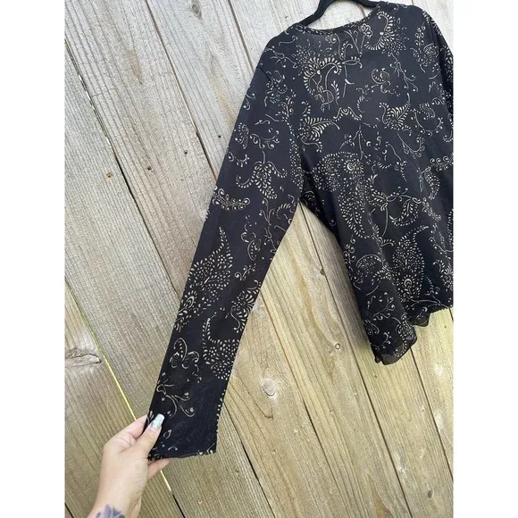 Bandolino Shirt Womens 1XL Black Fairy Light Grunge‎ Mesh Long Sleeve - Image 8