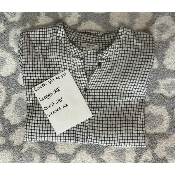 Madewell Bell‎ Sleeve Button-Down Top in Windowpane Size Medium Black White - Image 5