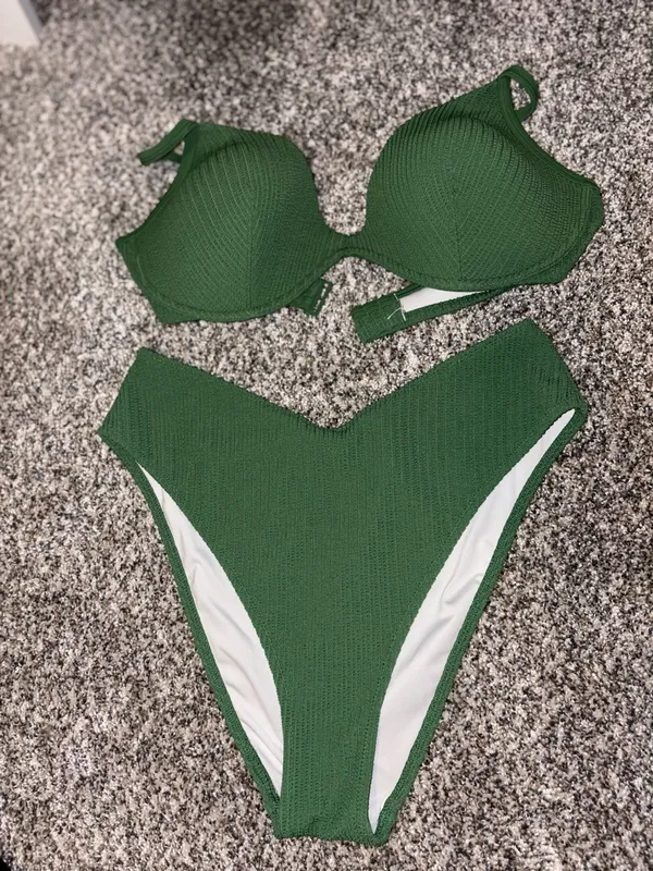 PINK Victoria's Secret Olive Green Ribbed Underwire Bikini - Image 2