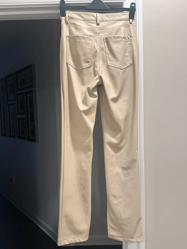 Zara Faux Leather Pants Cream - Image 5