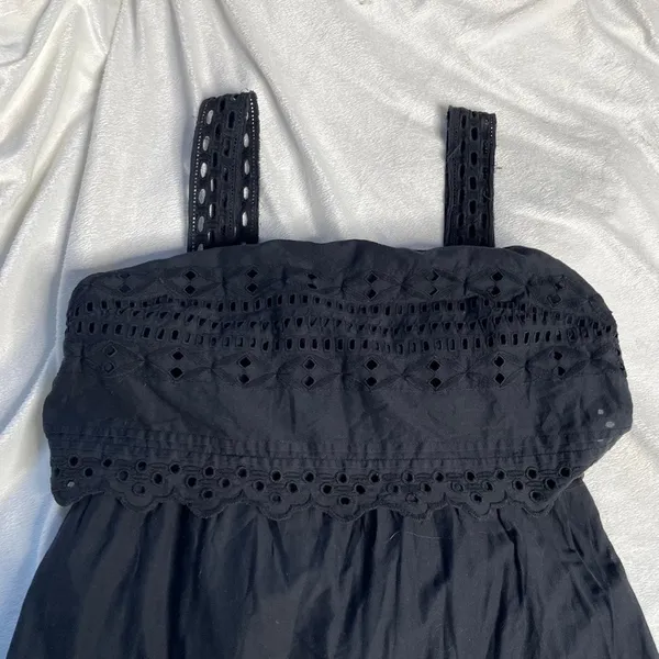 J.Crew Black Eyelet Midi Dress Womens 10‎ Sleeveless Tiered Cotton Scalloped Hem - Image 3