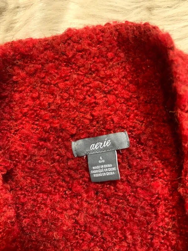 Aerie Red Boucle Mock Neck Sweater Size Large - Image 4
