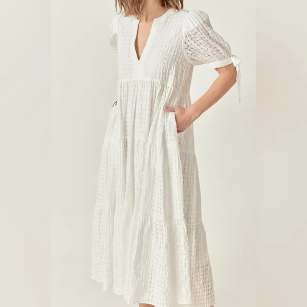 NWT English Factory GINGHAM TIERED MIDI DRESS white womens size medium oversized - Image 2