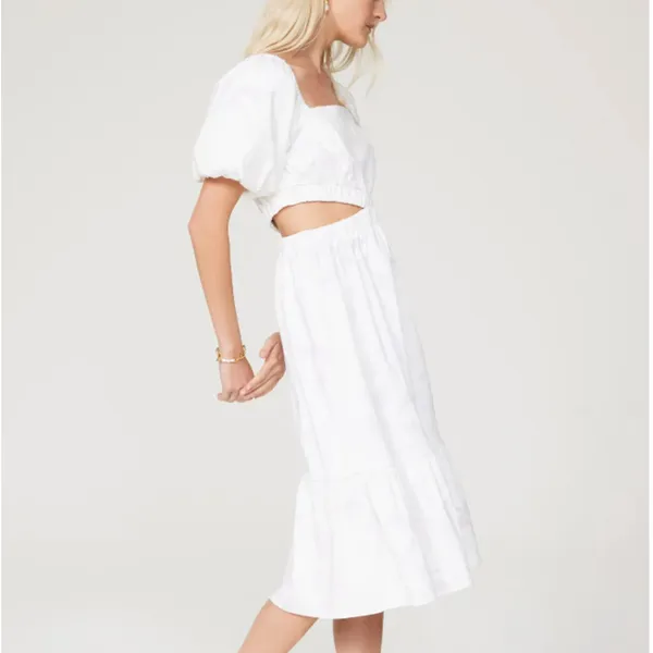 Louna White Prairie Midi Dress XL Cottagecore Cotton Cutout Vacation Party $355 - Image 4