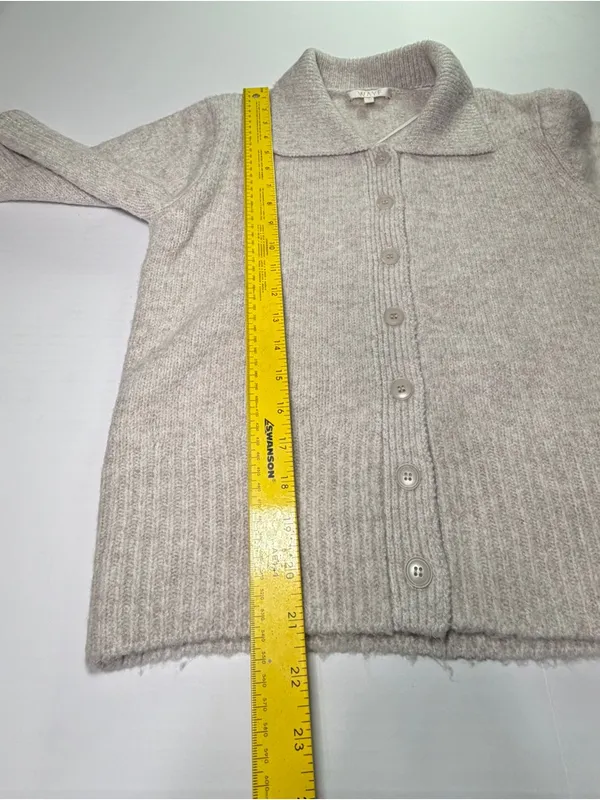 NWOT WAYF Cardigan Sweater Womens M Cream Short Sleeve Button Front READ Repair - Image 5