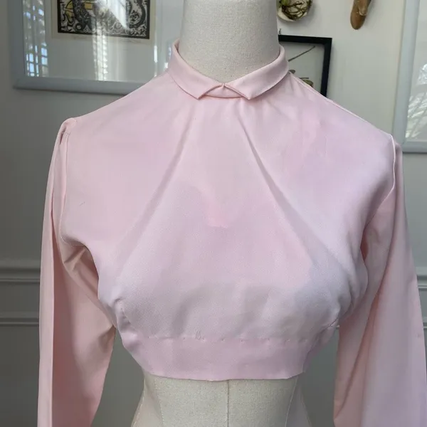 Vintage 60s Red Velveteen Shift Dress Pink Cropped Blouse XS - Image 10