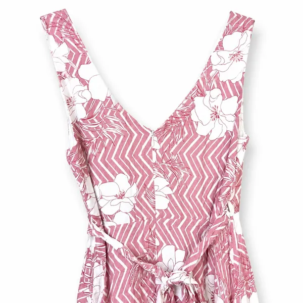 NEW Lulus Dusty Pink White Floral Faux Wrap Mini Fit & Flare V-Neck Dress Medium - Image 6