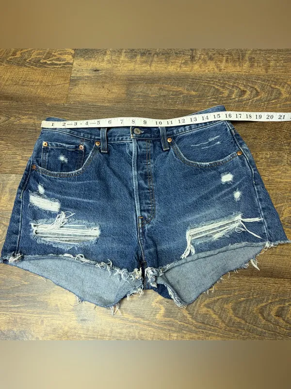 Levi's 501 Denim Jean Shorts Womens 31 Distressed Cut-off High Rise Button Fly - Image 2