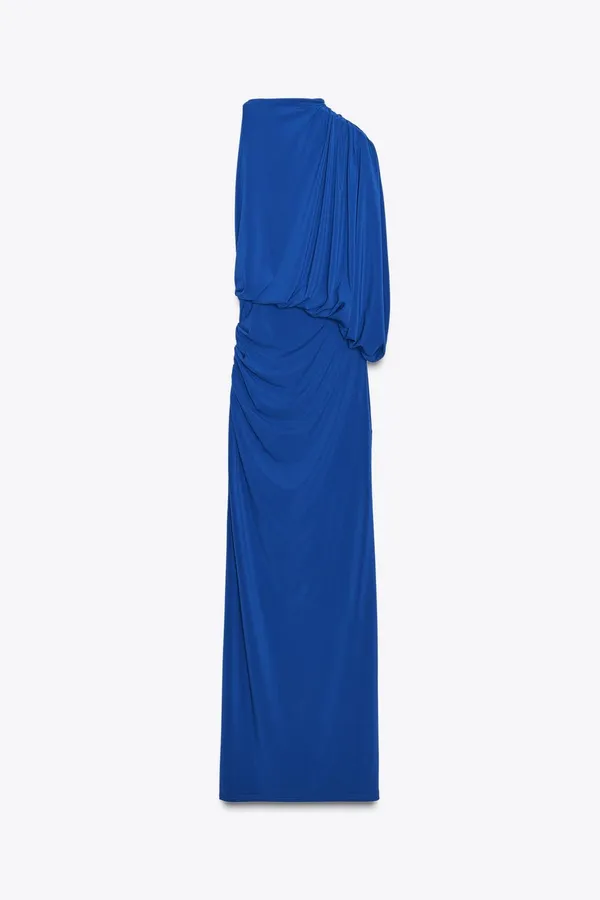 Zara One-Shoulder Draped Maxi Dress in Cobalt Blue Party Evening Wedding - Image 5