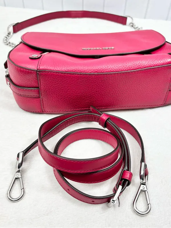 Michael Kors Handbag Bedford Legacy Leather Flap Crossbody Raspberry Pink - Image 8