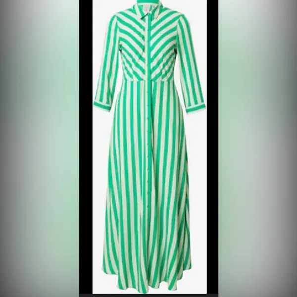 Women’s striped maxi shirt dress in green in size XS pit to pit 17” - Image 5