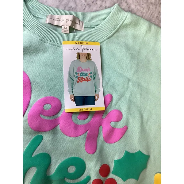 State of Mine Mint Green Deck the Halls‎ Holiday Graphic Sweatshirt Mens Medium - Image 4
