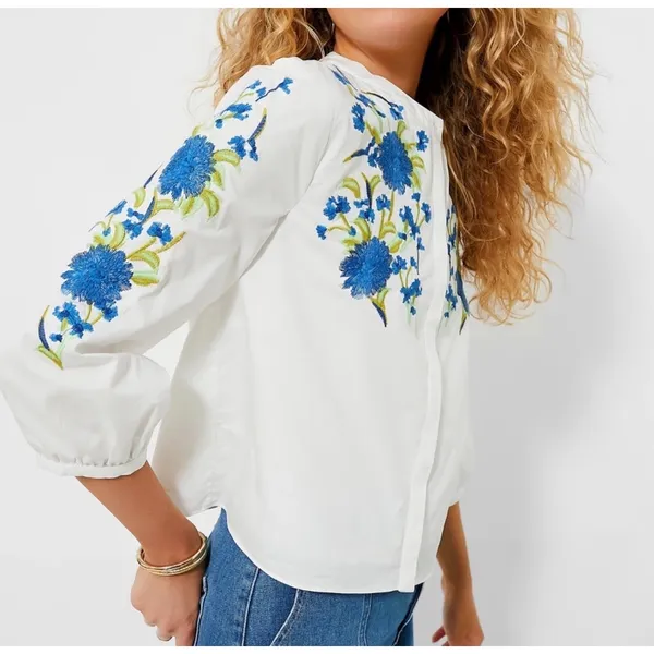 NEW Tuckernuck Hyacinth House Bluebell Embroidery Thalia Blouse Size XXS - Image 3