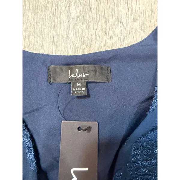 Lulus Navy Blue Floral Jacquard Surplice Long Sleeve Bodysuit Medium Dressy Chic - Image 8