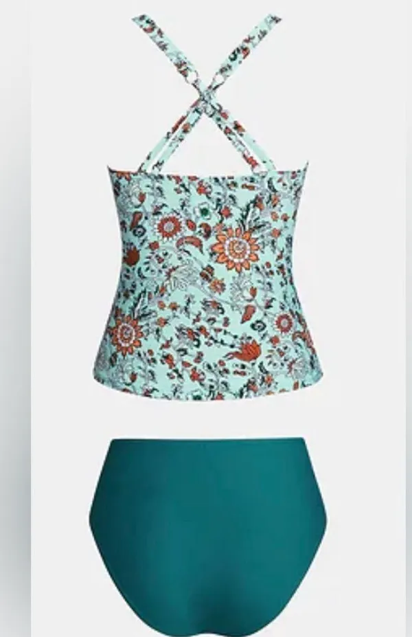 Cupshe Woman’s Teal Boho Floral Bikini with Adj. Straps and Elegant Design Sz L - Image 3