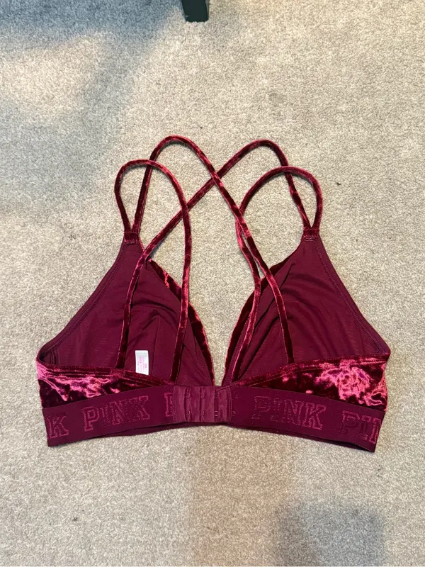 Victoria’s Secret PINK Red Velvet Strappy Back Unlined Triangle Bralette Size L - Image 3
