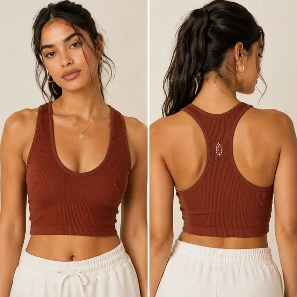 Free People Movement Free Throw Crop Tank Women S Rust Ribbed Racerback Top Yoga - Image 2