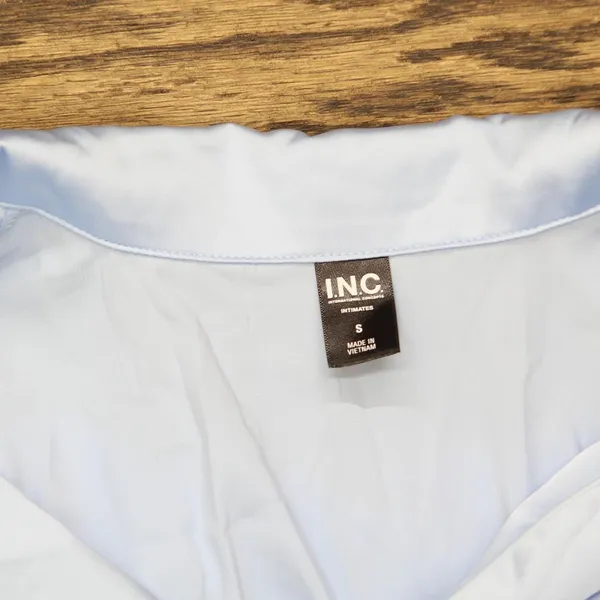 INC International Concepts Satin Short Sleeve Pajama Shirt Pale Spring Blue S - Image 4