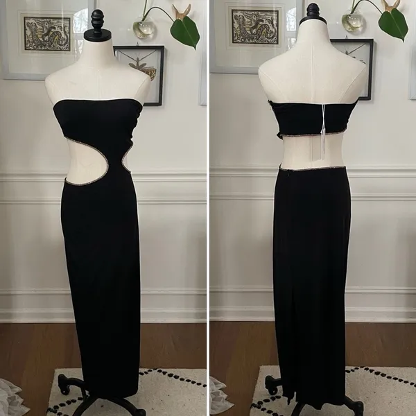 NWT Saints & Secrets Dress Gown Cut Out Strapless Black Copper Bling M - Image 2