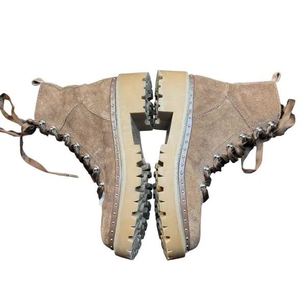 Steve Madden Boots Womens Size 7.5 Brown Leather Rainier Faux Fur‎ Ankle Lug - Image 7