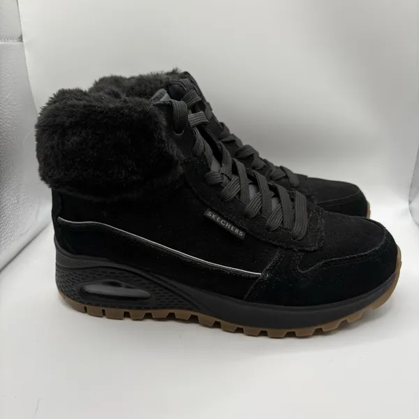 Skechers Womens Uno Rugged Wintriness 167822 Black Suede Fuzzy Boots Size 7 - Image 2