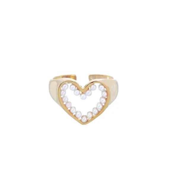 NWT PRETTY SOLID PEARL HEART RING, 18k‎ YELLOW GOLD OVER STERLING SILVER RING - Image 4