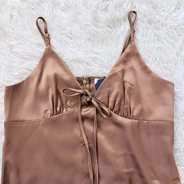 Mimosa Silky Slip Mini Dress In Milk Chocolate Brown Size M - NWT - Image 3