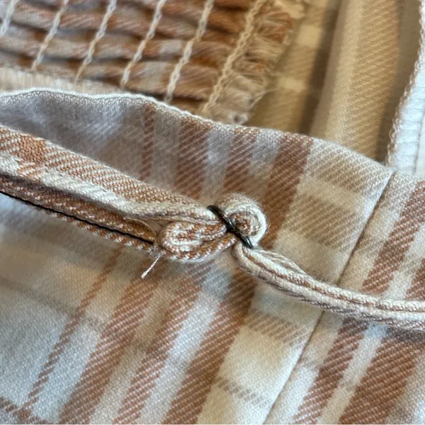 AEROPOSTALE Spaghetti Strap Plaid Mini Dress‎ w/ Slit @ Hem Brown/Cream Sz L - Image 14