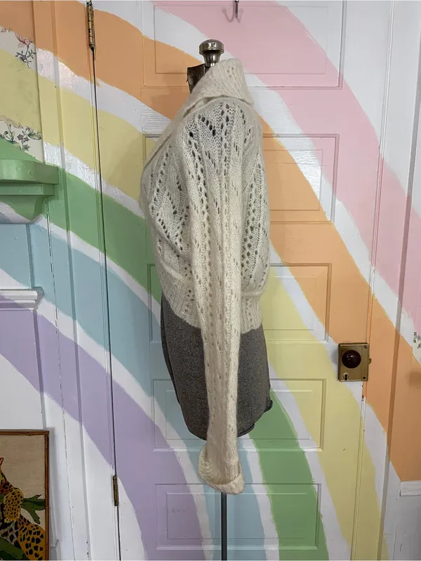 Rare Vintage Y2K Mohair & Wool LOFT Pointelle Crop Bolero Cardigan Sz L 💛🎀 - Image 4