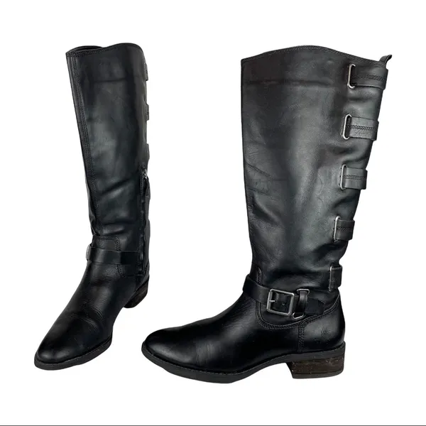 Arturo Chiang Women's Sz 8 Elsie Black Leather Riding Boots Moto Boho Tall - Image 2