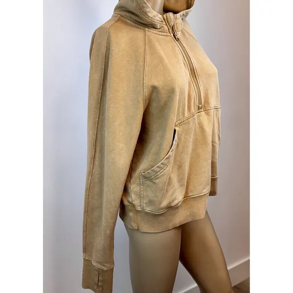 Joy Lab Tan Quarter Zip scuba Pullover Hoodie Cropped Sweatshirt Size‎ Small - Image 6