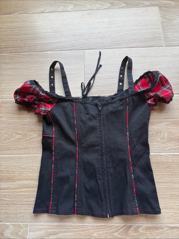 Tripp nyc SET Mini Skirt and Top Plaid Red Black Corset lace up pleated - Image 4