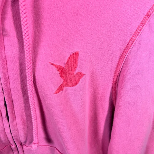 Aerie Pink Zip Up Hoodie Bird Logo Raw Hem Y2K Sweatshirt XL Casual - Image 4