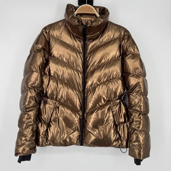 Athleta Lofty Down Puffer Jacket Size Small Bronze Metallic Winter Coat Gorpcore - Image 2