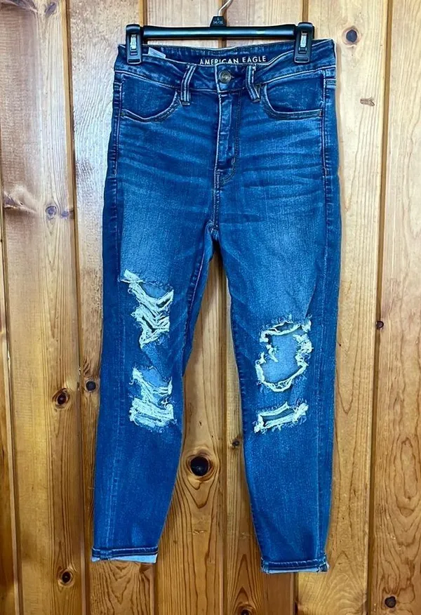 American Eagle Outfitters High Rise Blue Jeans with Distressing jegging - Image 8