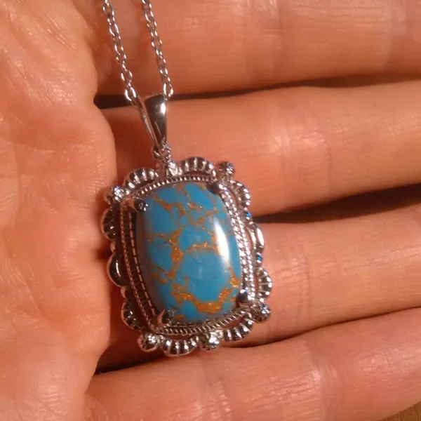 Mojave Blue Turquoise Stainless Steel Pendant Necklace - Image 5