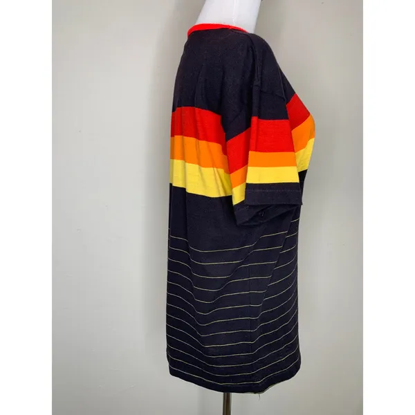Vintage Rainbow Stripe T shirt Red Orange Yellow Black 70s Sz XL - Image 4