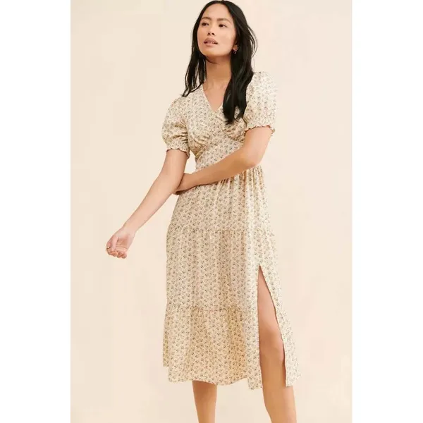 Daisy‎ Street Tiered Cutout Midi Dress Floral Cream V-Neck Keyhole Back Size M - Image 2