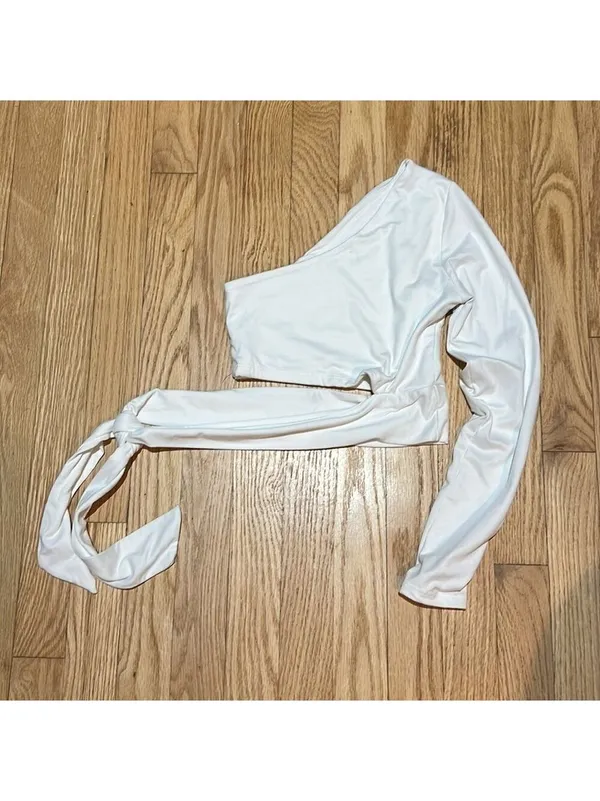 Diosa White One Shoulder Crop Top Size Extra Small - Image 3