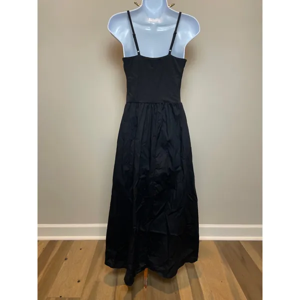 Thirty Thirty Pleated Spaghetti Strap Maxi Dress M Black Cotton - Image 3