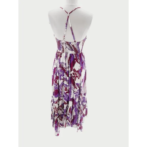Free People Intimately Heat Wave Smocked floral Maxi Dress‎ purple ruffle sz M - Image 6