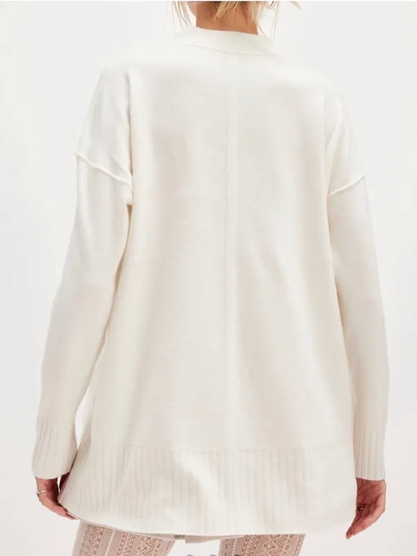 Free People Phoebe Pullover Sweater Size M Oversized Tunic in Ivory - Image 2